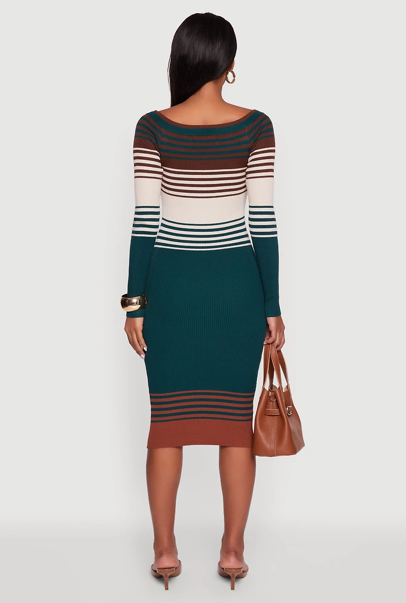 Womens Color Block Long Sleeve Bodycon Sweater Dress, Multi,