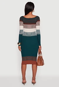 Womens Color Block Long Sleeve Bodycon Sweater Dress, Multi,