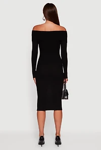 Womens Almost Famous Zip Front Fold Over Off the Shoulder Dress, Black, Size S