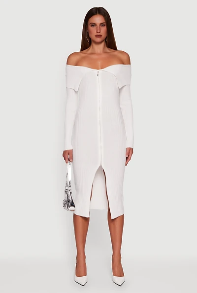 Almost Famous Zip Front Fold Over Off the Shoulder Dress