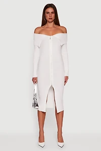 Almost Famous Zip Front Fold Over Off the Shoulder Dress