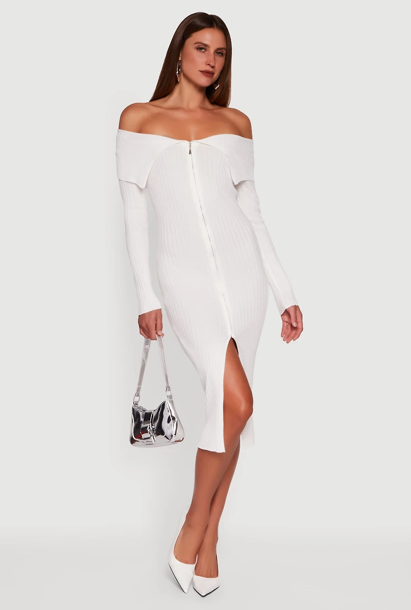 Almost Famous Zip Front Fold Over Off the Shoulder Dress