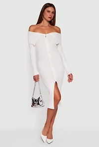 Almost Famous Zip Front Fold Over Off the Shoulder Dress