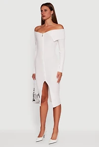 Almost Famous Zip Front Fold Over Off the Shoulder Dress