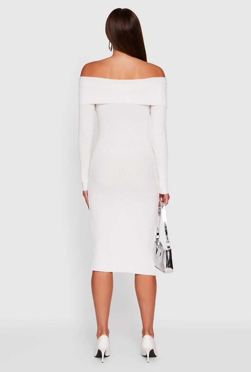 Almost Famous Zip Front Fold Over Off the Shoulder Dress