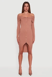 Womens Almost Famous Zip Front Fold Over Off the Shoulder Dress,