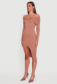 Womens Almost Famous Zip Front Fold Over Off the Shoulder Dress,