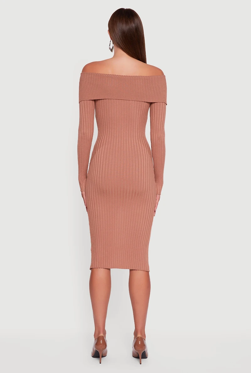 Womens Almost Famous Zip Front Fold Over Off the Shoulder Dress,