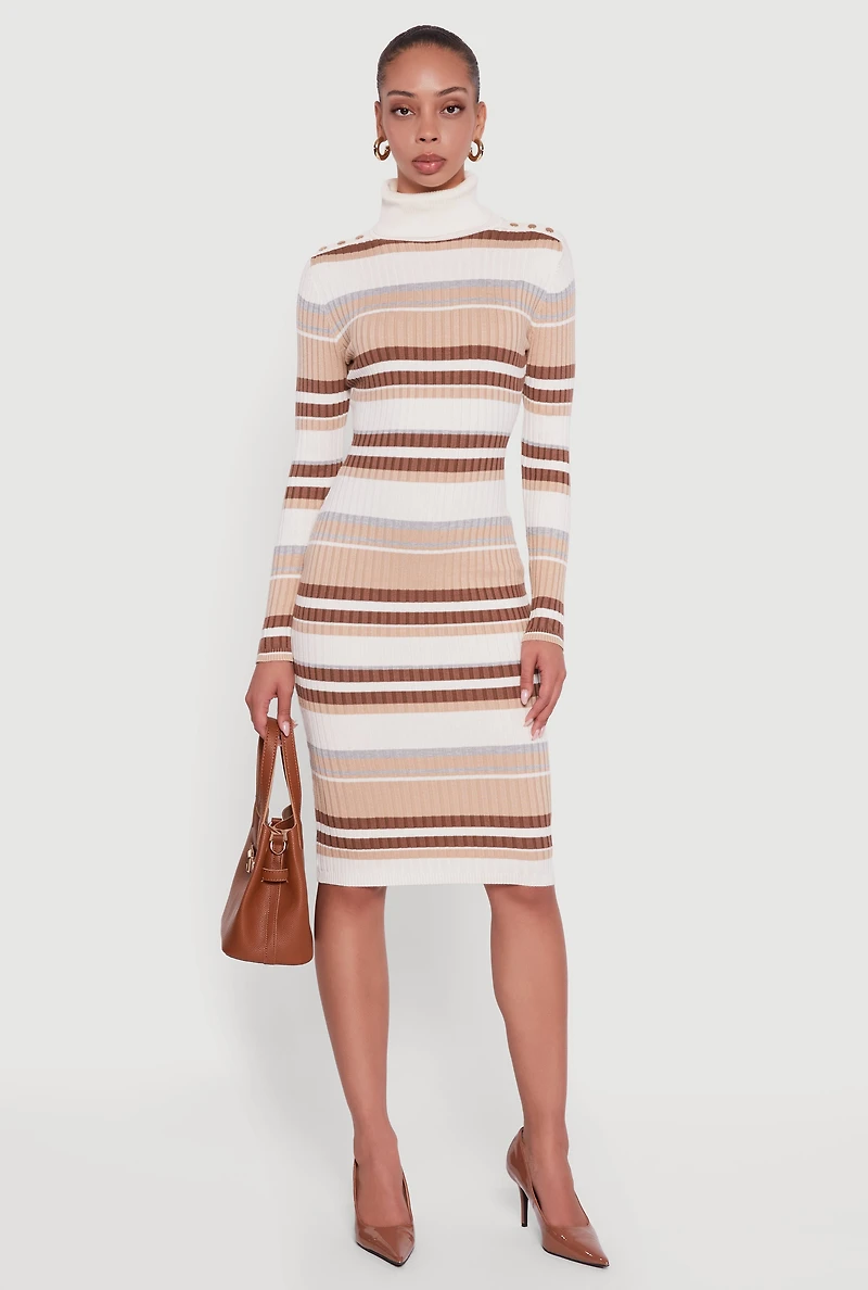 Womens Almost Famous Striped Turtleneck Sweater Dress, Brown, Size XL