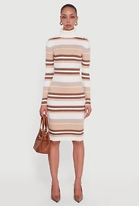 Womens Almost Famous Striped Turtleneck Sweater Dress, Brown, Size XL