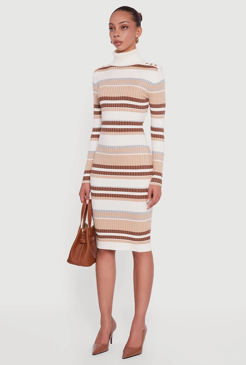 Womens Almost Famous Striped Turtleneck Sweater Dress, Brown, Size XL