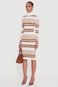 Womens Almost Famous Striped Turtleneck Sweater Dress, Brown, Size XL