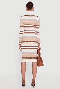 Womens Almost Famous Striped Turtleneck Sweater Dress, Brown, Size XL