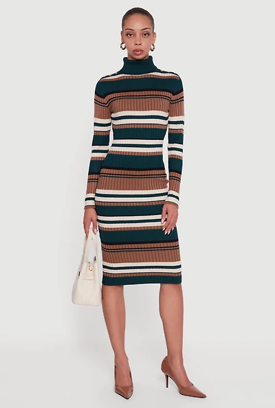 Womens Almost Famous Striped Turtleneck Sweater Dress, Multi,