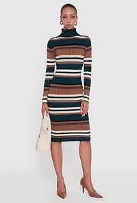 Womens Almost Famous Striped Turtleneck Sweater Dress, Multi,