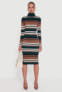 Womens Almost Famous Striped Turtleneck Sweater Dress, Multi,