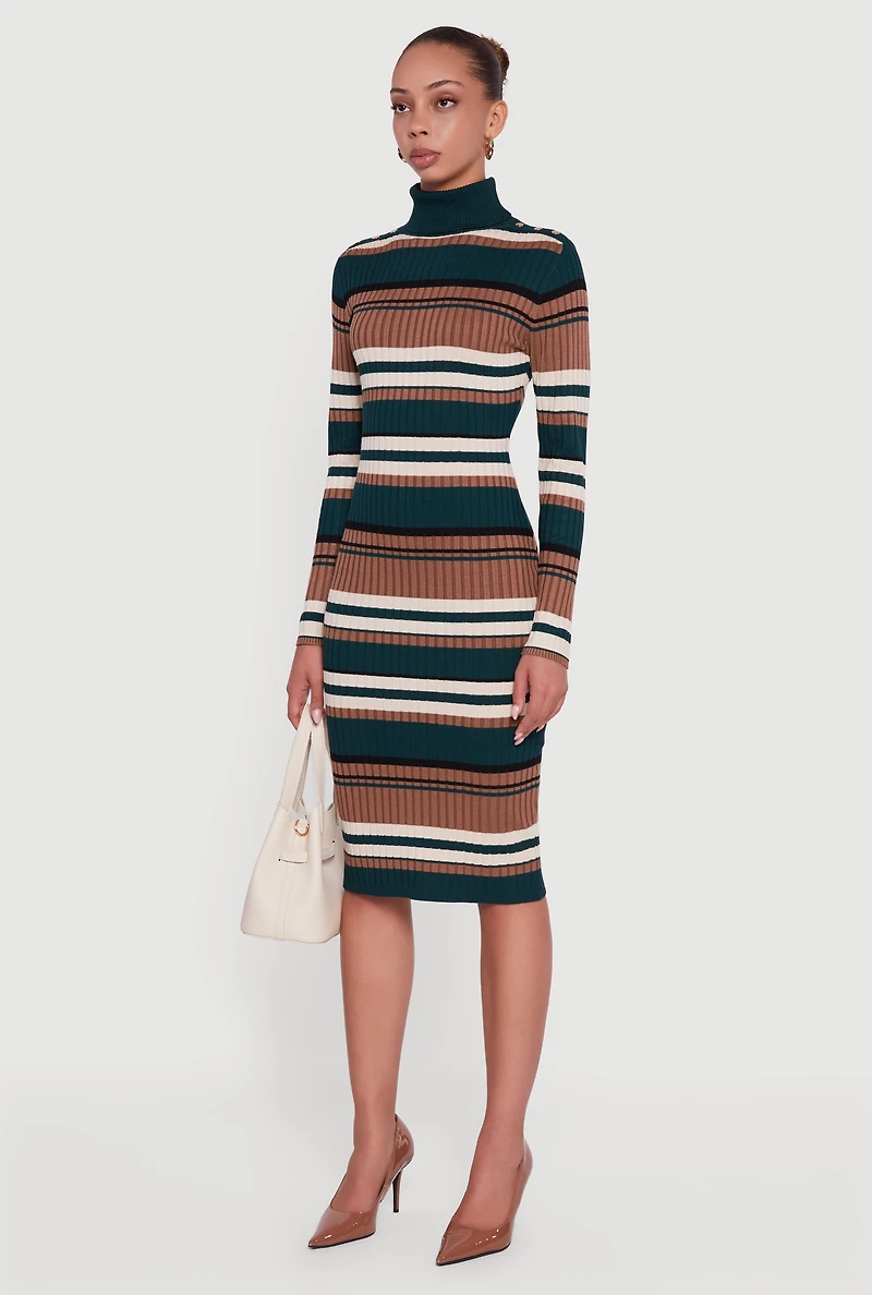 Womens Almost Famous Striped Turtleneck Sweater Dress, Multi,
