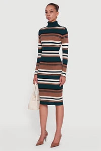 Womens Almost Famous Striped Turtleneck Sweater Dress, Multi,