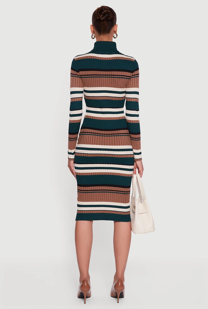 Womens Almost Famous Striped Turtleneck Sweater Dress, Multi,