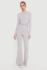 Brushed Ribbed Knit Pull On Flare Pants