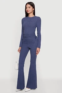 Brushed Ribbed Knit Pull On Flare Pants