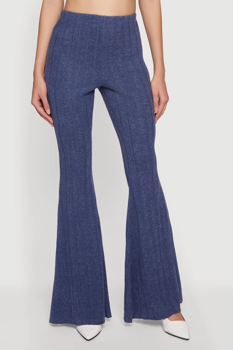 Brushed Ribbed Knit Pull On Flare Pants