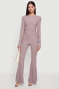 Brushed Ribbed Knit Pull On Flare Pants