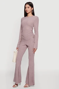 Brushed Ribbed Knit Pull On Flare Pants