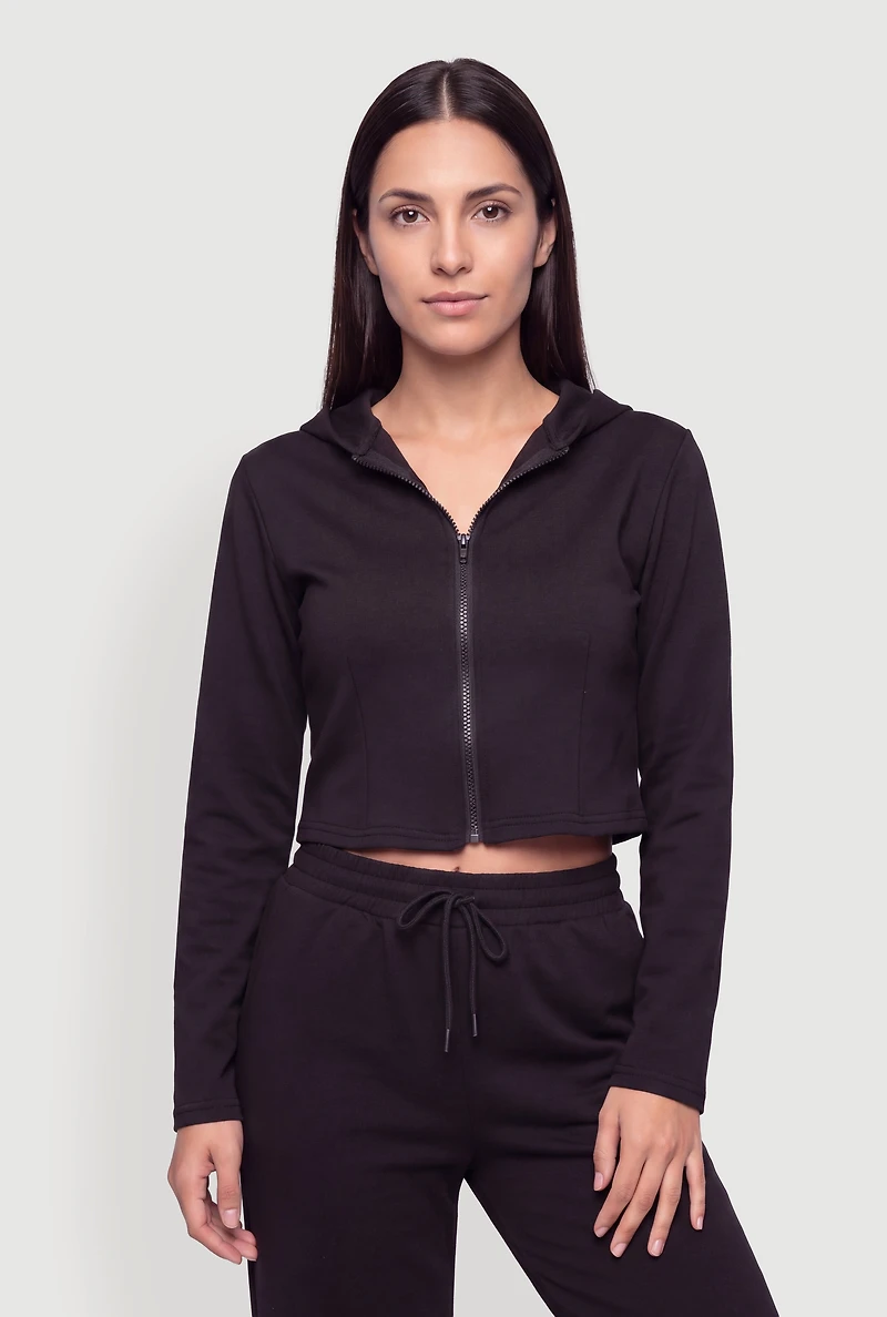 Long Sleeve Zip Up Cropped Hoodie
