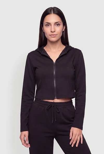 Long Sleeve Zip Up Cropped Hoodie