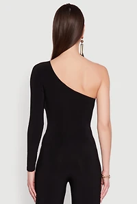 Womens Asymmetrical Cut Out One Shoulder Top, Black,