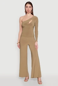 Womens Asymmetrical Cut Out One Shoulder Top,