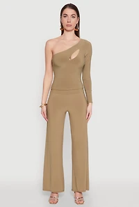 Womens Asymmetrical Cut Out One Shoulder Top,