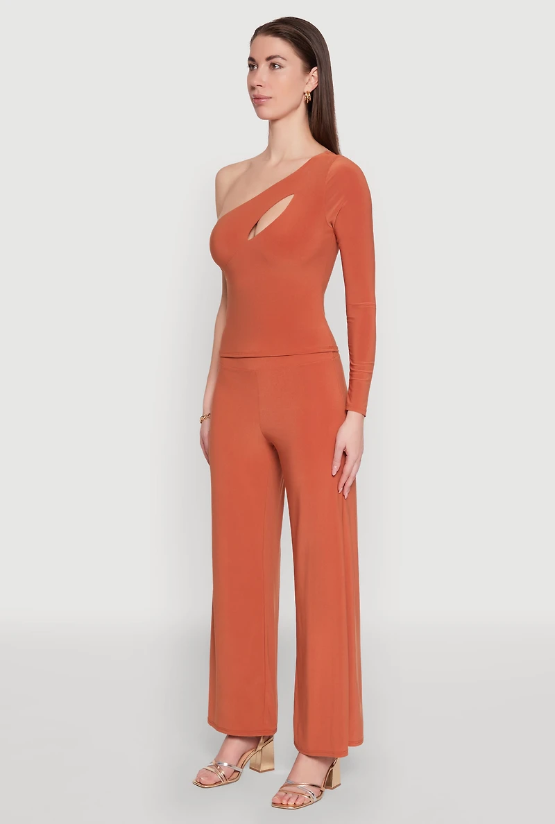 Womens Asymmetrical Cut Out One Shoulder Top, Orange, Size M