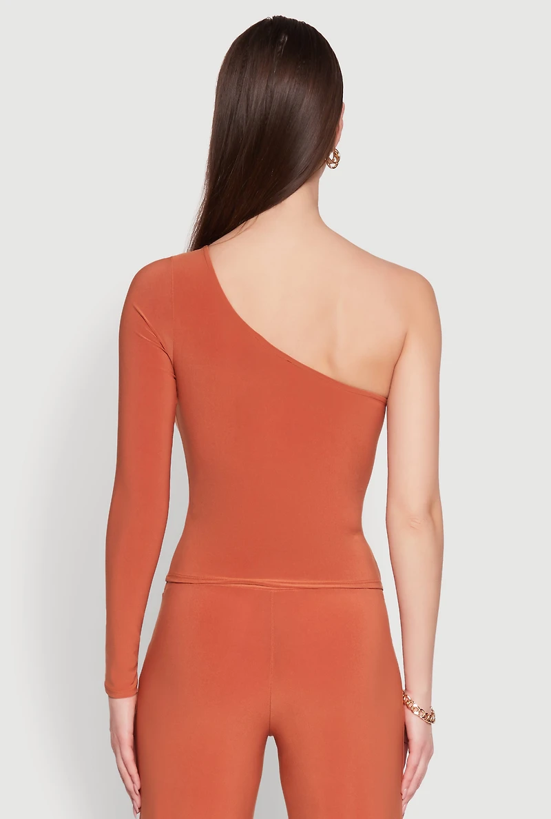 Womens Asymmetrical Cut Out One Shoulder Top, Orange, Size M