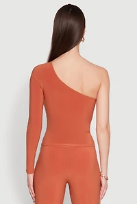 Womens Asymmetrical Cut Out One Shoulder Top, Orange, Size M