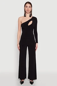 Womens Wide Waist Palazzo Pants, Black, Size M
