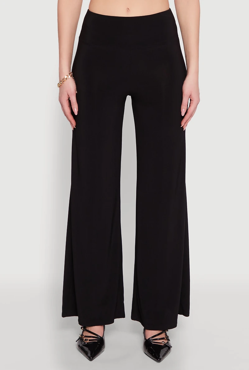 Womens Wide Waist Palazzo Pants, Black, Size M