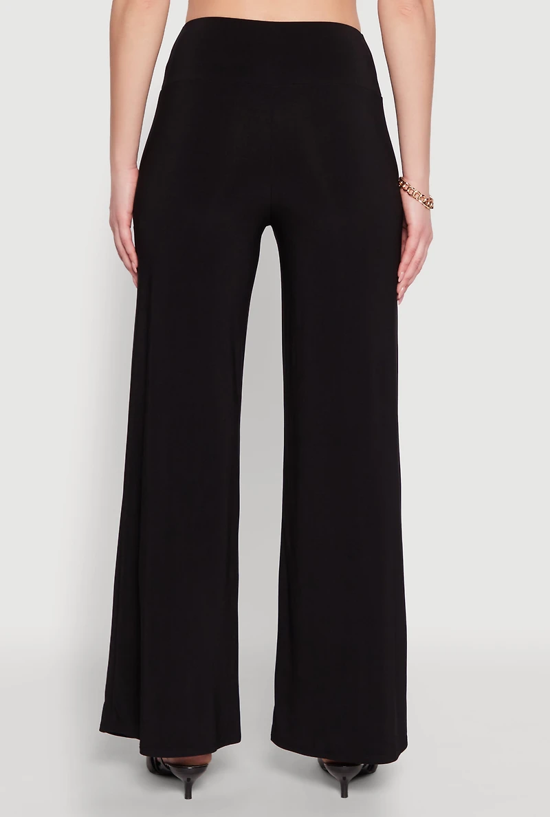 Womens Wide Waist Palazzo Pants, Black, Size M