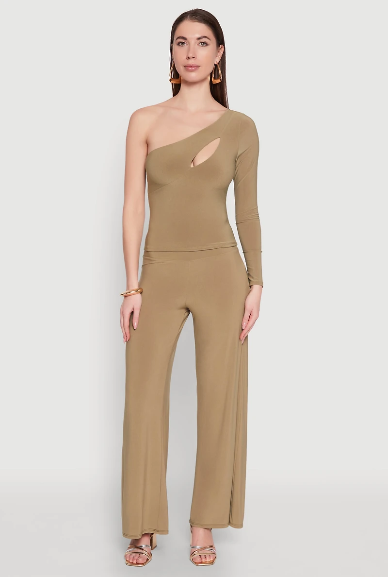Womens Wide Waist Palazzo Pants, Green,