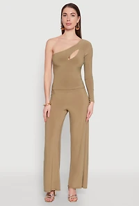 Womens Wide Waist Palazzo Pants, Green,