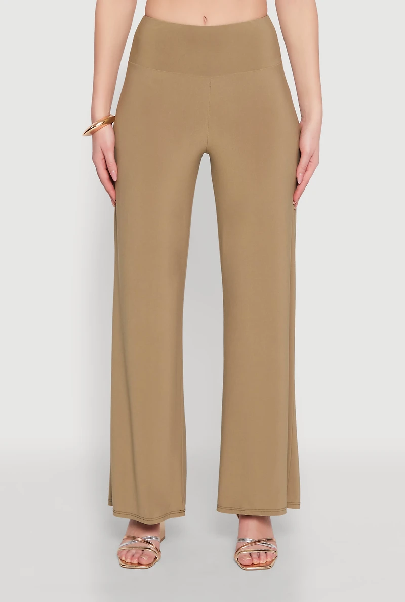 Womens Wide Waist Palazzo Pants, Green, Size L