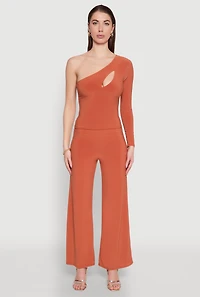Womens Wide Waist Palazzo Pants, Orange, Size XL