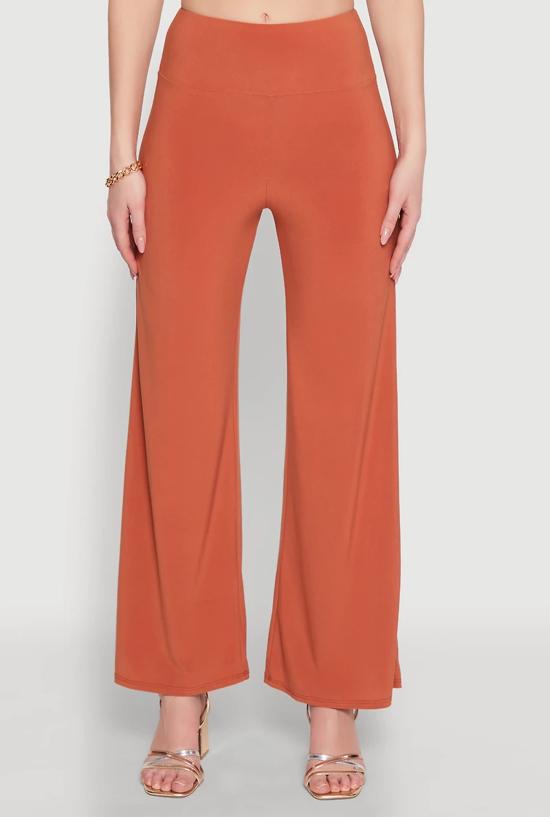 Womens Wide Waist Palazzo Pants, Orange, Size XL