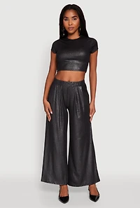 Womens Lurex Ribbed Knit High Waisted Pants, M