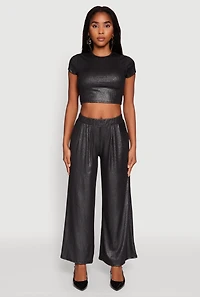 Womens Lurex Ribbed Knit High Waisted Pants, M
