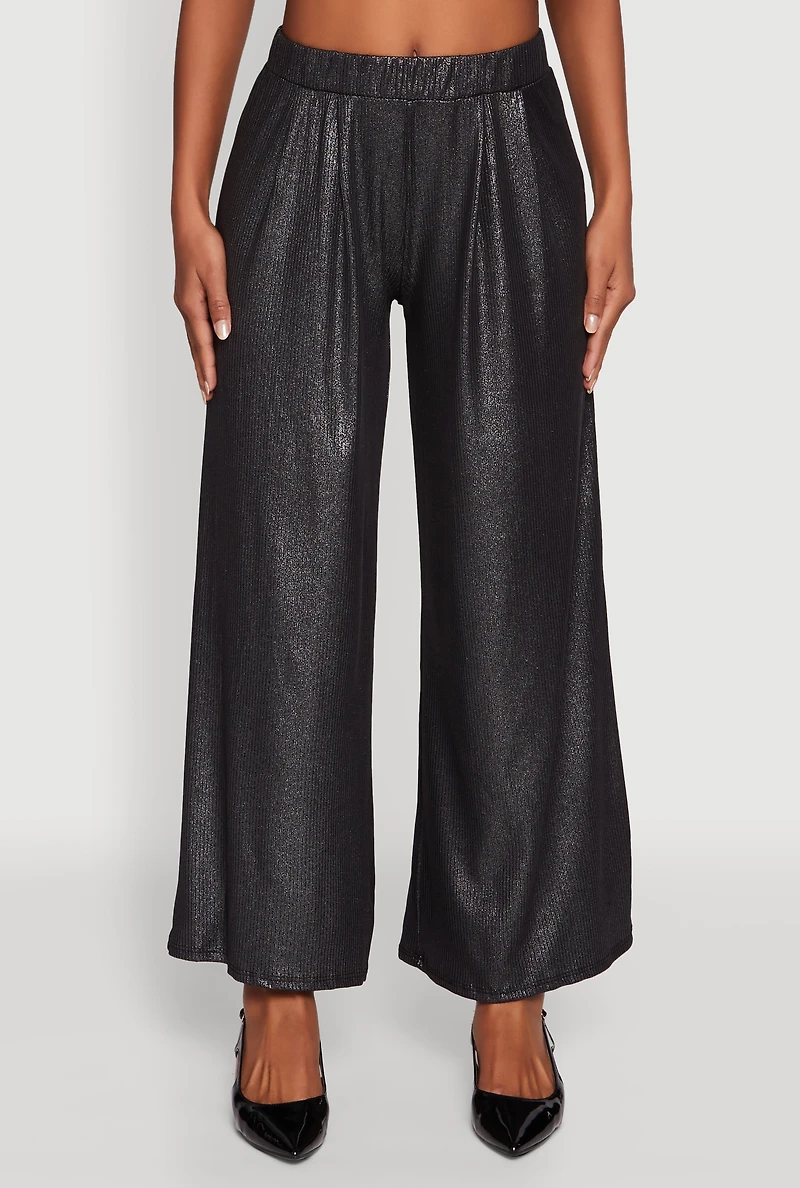 Womens Lurex Ribbed Knit High Waisted Pants, Black, Size XL