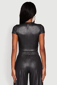 Womens Lurex Ribbed Knit Cropped Top,