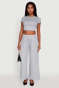 Womens Lurex Ribbed Knit Cropped Top, Grey, Size L