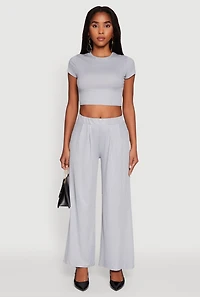 Womens Lurex Ribbed Knit Cropped Top, Grey, Size L